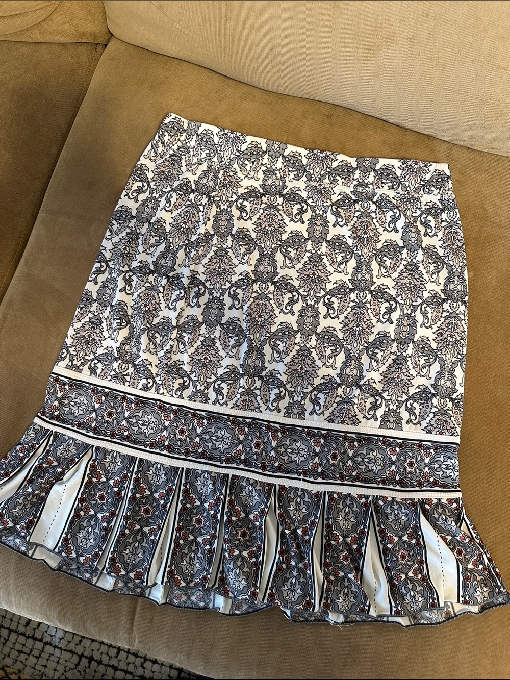 Max Studio Ivory Mini Skirt with Black and Brown Medallion Print